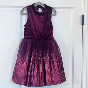 Zunie Girls Dress Size 8 Purple Velvet Sparkle Pleated Party Holiday